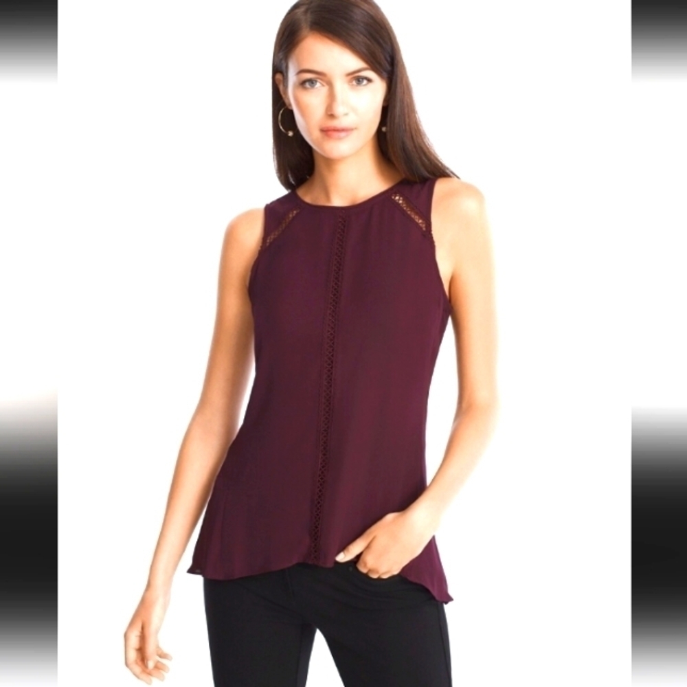 WHITE House Black Market Ladder-Trim High-Low Shell Top, Size Medium